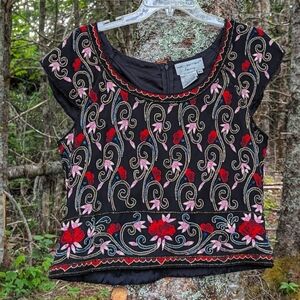 PAPELL BOUTIQUE Evening Vintage Women's Beaded Silk Cropped Blouse, size XL